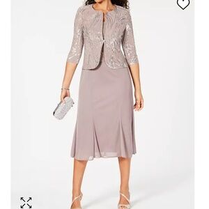 ALEX EVENINGS Sequined A-Line Midi Dress and Jacket